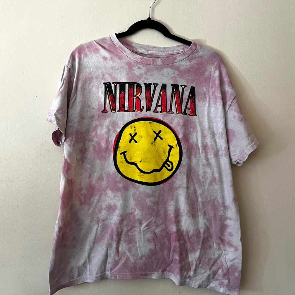 Women’s L tie dye pink distressed Nirvana shirt